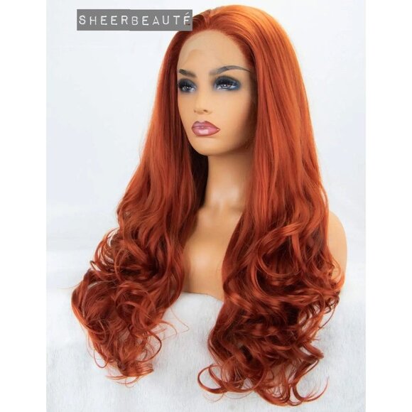 Copper Red Wavy Curly Wig - Picture 4 of 6